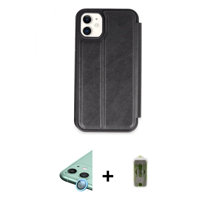 MARSİLYAN™- iPhone 11 Kılıf Zirve Yansıma Serisi - Siyah Joko Magic 5D Hayalet Cam + Raze Metal Kamera Lens - MI