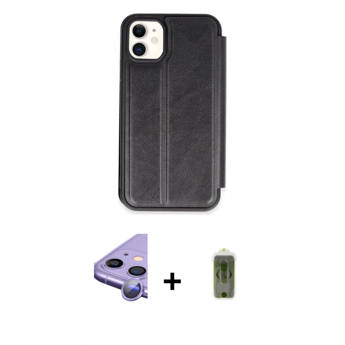 MARSİLYAN™- iPhone 11 Kılıf Zirve Yansıma Serisi - Siyah Joko Magic 5D Hayalet Cam + Raze Metal Kamera Lens - MR