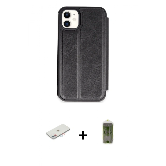 MARSİLYAN™- iPhone 11 Kılıf Zirve Yansıma Serisi - Siyah Joko Magic 5D Hayalet Cam + Renkli Kamera Lens Koruma Cam - PE