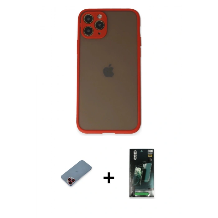 MARSİLYAN™- iPhone 11 Pro Kılıf Ahenk Çizgi Serisi - Şeffaf 360 Full Body Arka Koruyucu + Metal Kamera Lens Koruma Cam - KI
