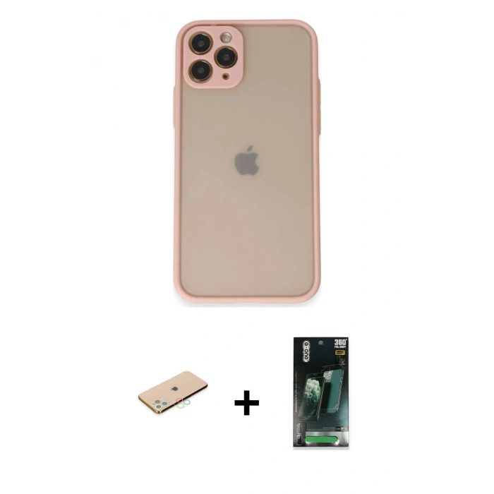 MARSİLYAN™- iPhone 11 Pro Kılıf Ahenk Çizgi Serisi - Şeffaf 360 Full Body Arka Koruyucu + Renkli Kamera Lens Koruma Cam - MI