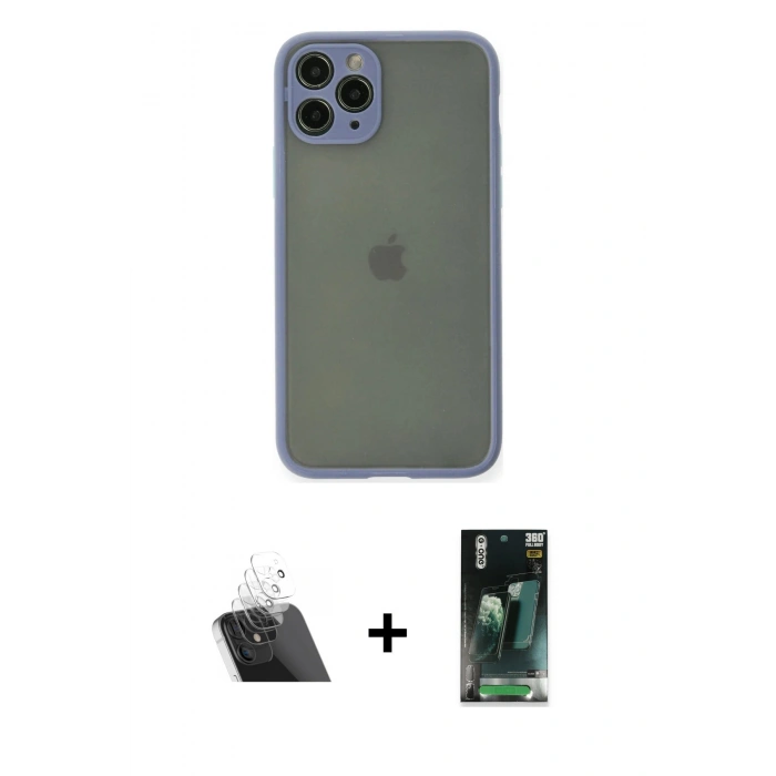 MARSİLYAN™- iPhone 11 Pro Kılıf Ahenk Çizgi Serisi - Şeffaf 360 Full Body Arka Koruyucu + Kamera Lens Koruma Cam - SF