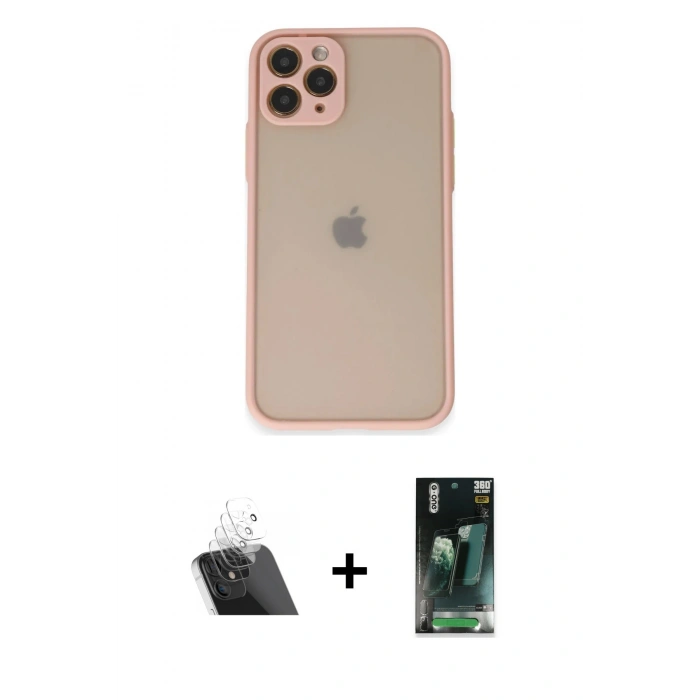 MARSİLYAN™- iPhone 11 Pro Kılıf Ahenk Çizgi Serisi - Şeffaf 360 Full Body Arka Koruyucu + Kamera Lens Koruma Cam - SF