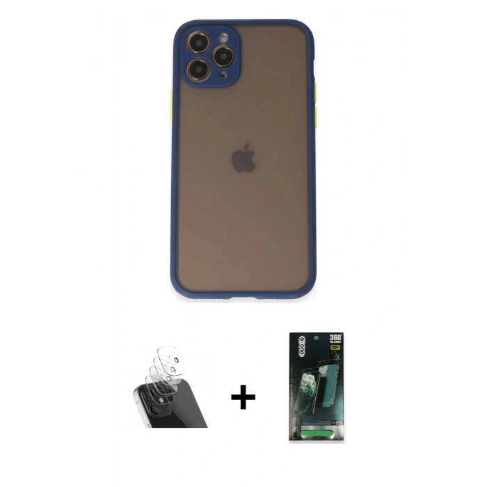 MARSİLYAN™- iPhone 11 Pro Kılıf Ahenk Çizgi Serisi - Şeffaf 360 Full Body Arka Koruyucu + Kamera Lens Koruma Cam - SF