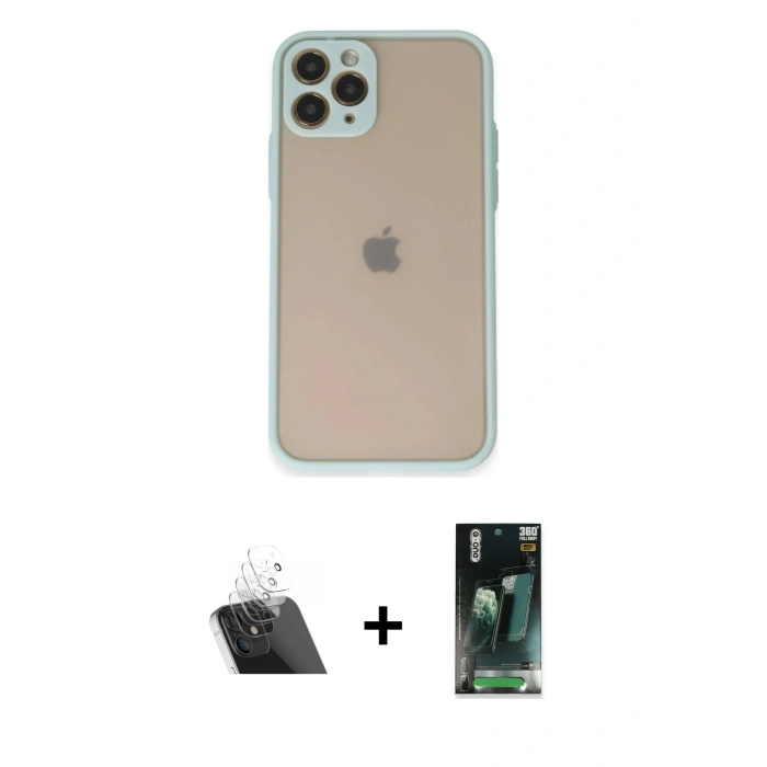 MARSİLYAN™- iPhone 11 Pro Kılıf Ahenk Çizgi Serisi - Şeffaf 360 Full Body Arka Koruyucu + Kamera Lens Koruma Cam - SF