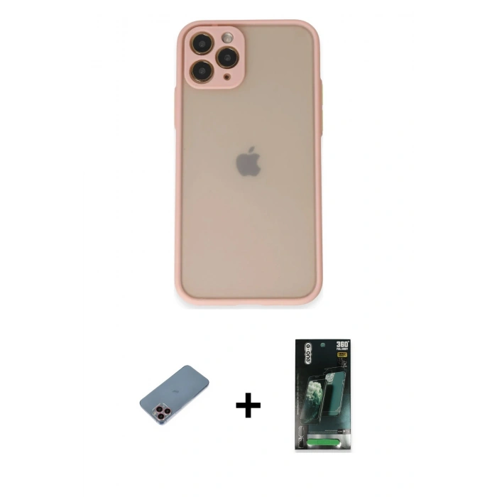 MARSİLYAN™- iPhone 11 Pro Kılıf Ahenk Çizgi Serisi - Şeffaf 360 Full Body Arka Koruyucu + Shine Kamera Lens Koruma Cam - PE