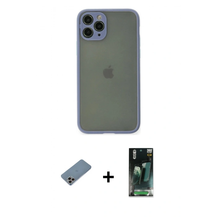 MARSİLYAN™- iPhone 11 Pro Kılıf Ahenk Çizgi Serisi - Şeffaf 360 Full Body Arka Koruyucu + Shine Kamera Lens Koruma Cam - GI