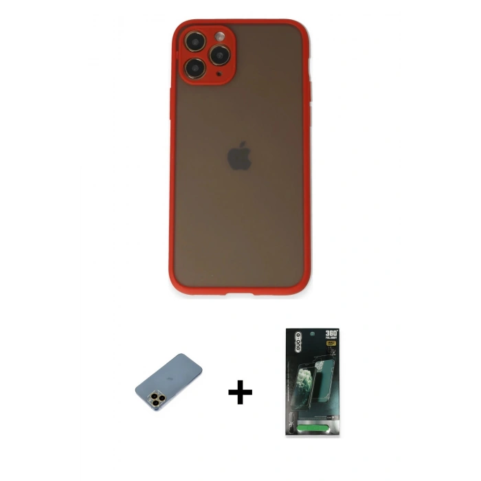 MARSİLYAN™- iPhone 11 Pro Kılıf Ahenk Çizgi Serisi - Şeffaf 360 Full Body Arka Koruyucu + Shine Kamera Lens Koruma Cam - GD
