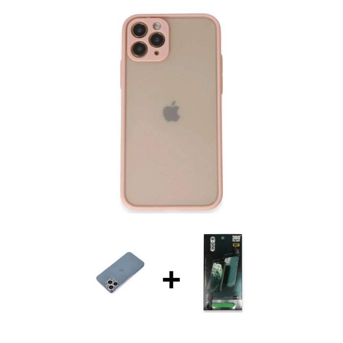 MARSİLYAN™- iPhone 11 Pro Kılıf Ahenk Çizgi Serisi - Şeffaf 360 Full Body Arka Koruyucu + Shine Kamera Lens Koruma Cam - GS