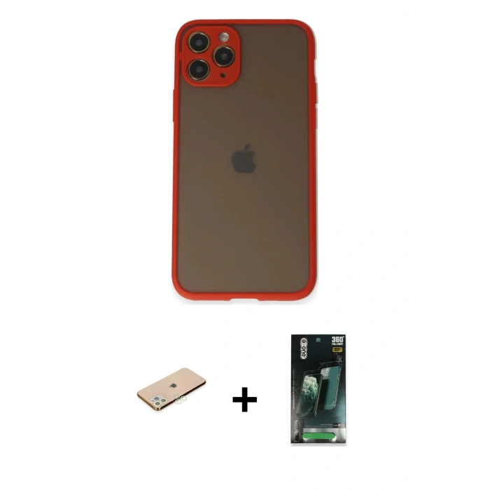 MARSİLYAN™- iPhone 11 Pro Kılıf Ahenk Çizgi Serisi - Şeffaf 360 Full Body Arka Koruyucu + Renkli Kamera Lens Koruma Cam - YL