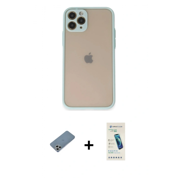 MARSİLYAN™- iPhone 11 Pro Kılıf Ahenk Çizgi Serisi - Şeffaf Pasifik Cam Ekran Koruyucu + Shine Kamera Lens Koruma Cam - GS