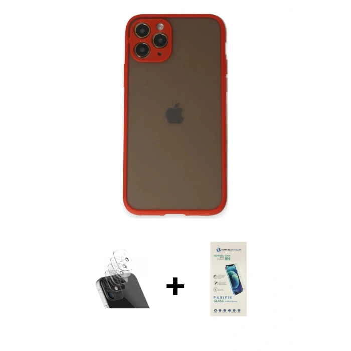 MARSİLYAN™- iPhone 11 Pro Kılıf Ahenk Çizgi Serisi - Şeffaf Pasifik Cam Ekran Koruyucu + Kamera Lens Koruma Cam - SF