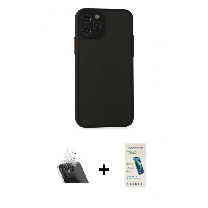 MARSİLYAN™- iPhone 11 Pro Kılıf Ahenk Çizgi Serisi - Şeffaf Pasifik Cam Ekran Koruyucu + Kamera Lens Koruma Cam - SF