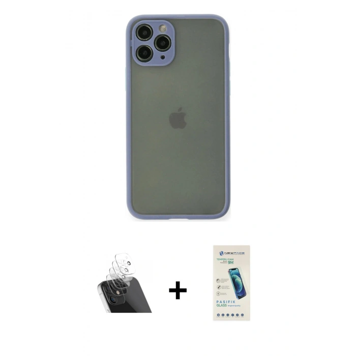 MARSİLYAN™- iPhone 11 Pro Kılıf Ahenk Çizgi Serisi - Şeffaf Pasifik Cam Ekran Koruyucu + Kamera Lens Koruma Cam - SF