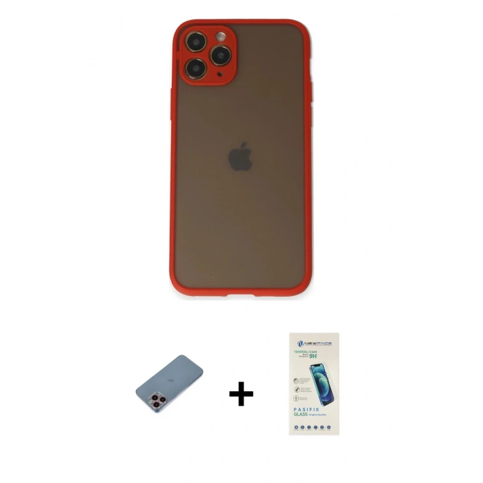 MARSİLYAN™- iPhone 11 Pro Kılıf Ahenk Çizgi Serisi - Şeffaf Pasifik Cam Ekran Koruyucu + Shine Kamera Lens Koruma Cam - PE