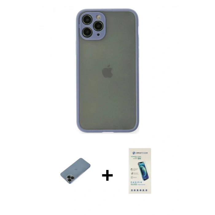 MARSİLYAN™- iPhone 11 Pro Kılıf Ahenk Çizgi Serisi - Şeffaf Pasifik Cam Ekran Koruyucu + Shine Kamera Lens Koruma Cam - SH