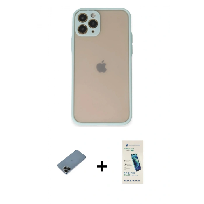 MARSİLYAN™- iPhone 11 Pro Kılıf Ahenk Çizgi Serisi - Şeffaf Pasifik Cam Ekran Koruyucu + Shine Kamera Lens Koruma Cam - SH