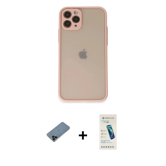 MARSİLYAN™- iPhone 11 Pro Kılıf Ahenk Çizgi Serisi - Şeffaf Pasifik Cam Ekran Koruyucu + Shine Kamera Lens Koruma Cam - SH