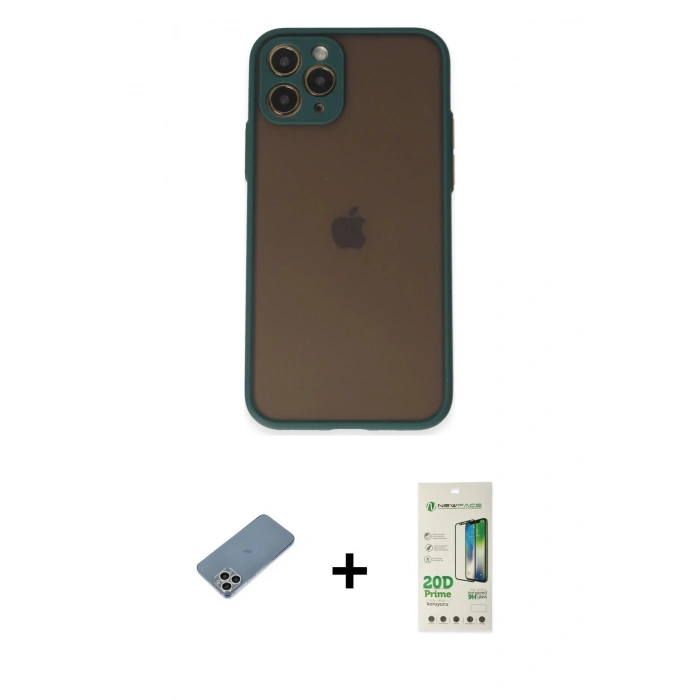 MARSİLYAN™- iPhone 11 Pro Kılıf Ahenk Çizgi Serisi - Siyah 20D Premium Cam Ekran Koruyucu + Gümüş Shine Kamera Lens Koruma Cam