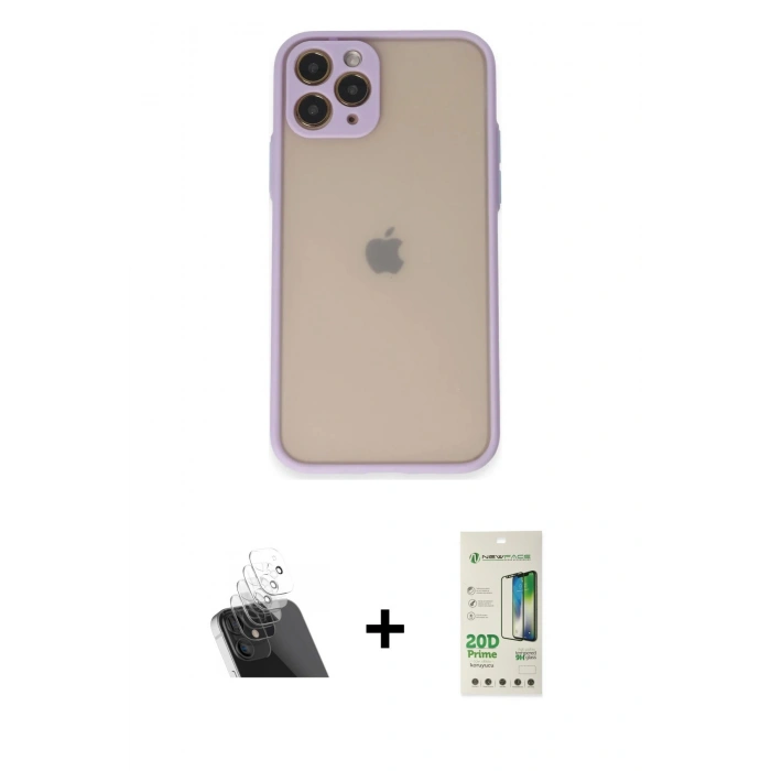 MARSİLYAN™- iPhone 11 Pro Kılıf Ahenk Çizgi Serisi - Siyah 20D Premium Cam Ekran Koruyucu + Kamera Lens Koruma Cam - SF
