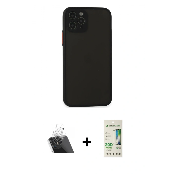 MARSİLYAN™- iPhone 11 Pro Kılıf Ahenk Çizgi Serisi - Siyah 20D Premium Cam Ekran Koruyucu + Kamera Lens Koruma Cam - SF