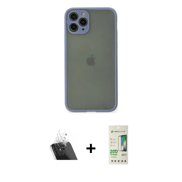 MARSİLYAN™- iPhone 11 Pro Kılıf Ahenk Çizgi Serisi - Siyah 20D Premium Cam Ekran Koruyucu + Kamera Lens Koruma Cam - SF