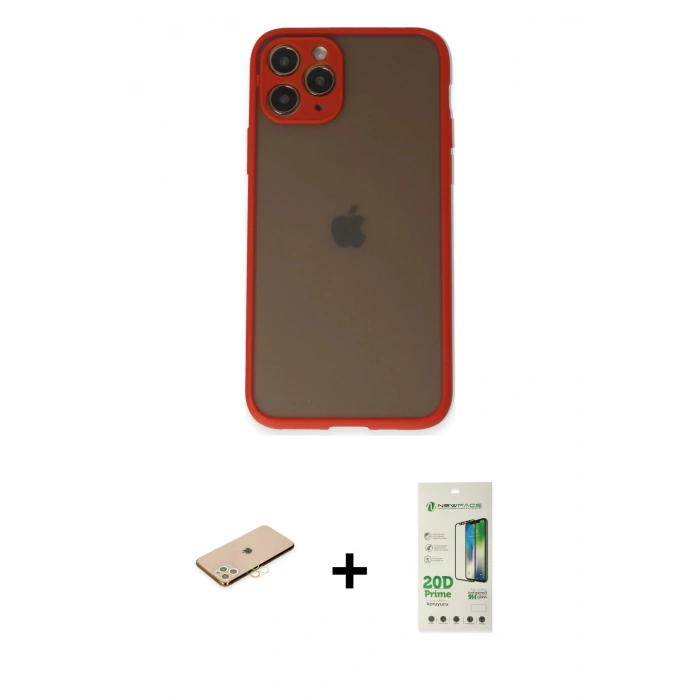 MARSİLYAN™- iPhone 11 Pro Kılıf Ahenk Çizgi Serisi - Siyah 20D Premium Cam Ekran Koruyucu + Renkli Kamera Lens Koruma Cam - PE