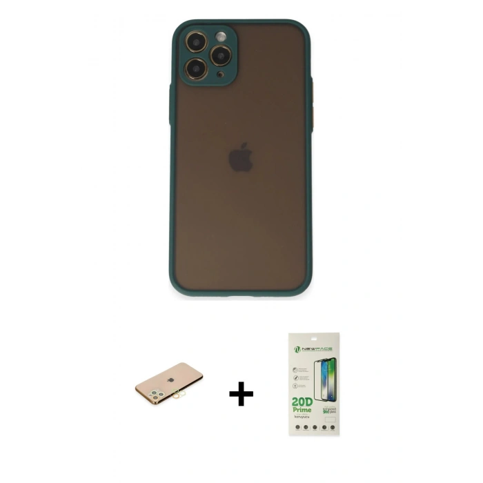 MARSİLYAN™- iPhone 11 Pro Kılıf Ahenk Çizgi Serisi - Siyah 20D Premium Cam Ekran Koruyucu + Renkli Kamera Lens Koruma Cam - PE