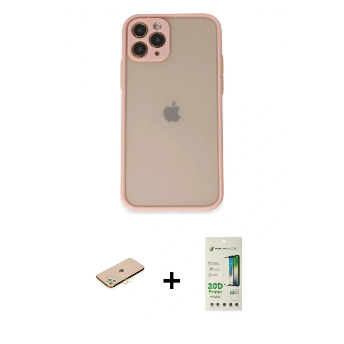 MARSİLYAN™- iPhone 11 Pro Kılıf Ahenk Çizgi Serisi - Siyah 20D Premium Cam Ekran Koruyucu + Renkli Kamera Lens Koruma Cam - PE