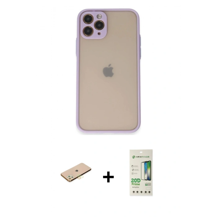 MARSİLYAN™- iPhone 11 Pro Kılıf Ahenk Çizgi Serisi - Siyah 20D Premium Cam Ekran Koruyucu + Renkli Kamera Lens Koruma Cam - PE