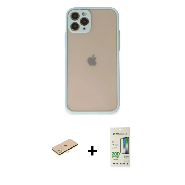 MARSİLYAN™- iPhone 11 Pro Kılıf Ahenk Çizgi Serisi - Siyah 20D Premium Cam Ekran Koruyucu + Renkli Kamera Lens Koruma Cam - PE