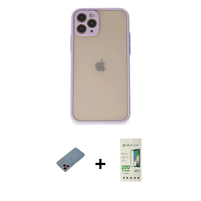 MARSİLYAN™- iPhone 11 Pro Kılıf Ahenk Çizgi Serisi - Siyah 20D Premium Cam Ekran Koruyucu + Shine Kamera Lens Koruma Cam - PE