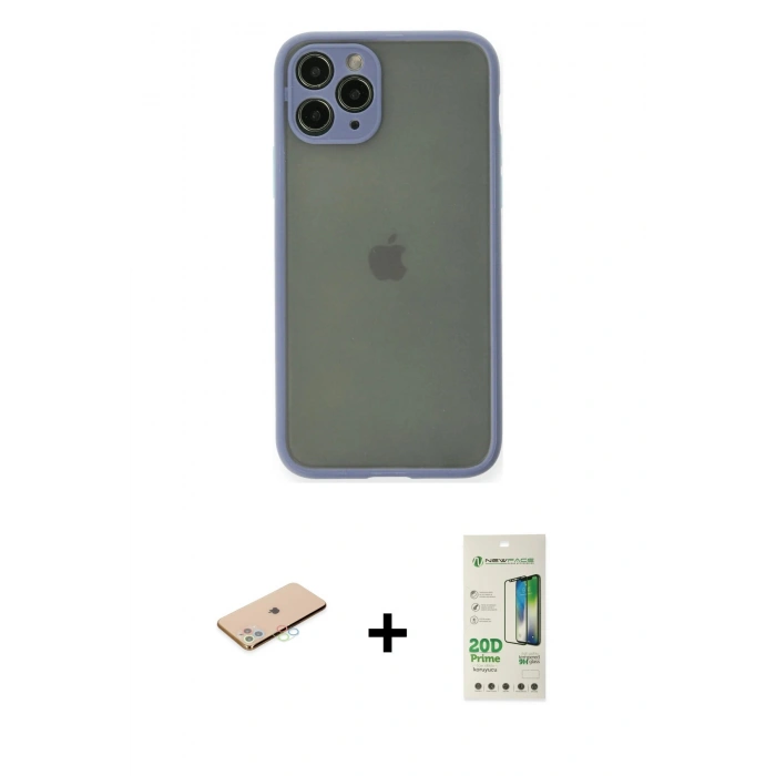MARSİLYAN™- iPhone 11 Pro Kılıf Ahenk Çizgi Serisi - Siyah 20D Premium Cam Ekran Koruyucu + Renkli Kamera Lens Koruma Cam - MI