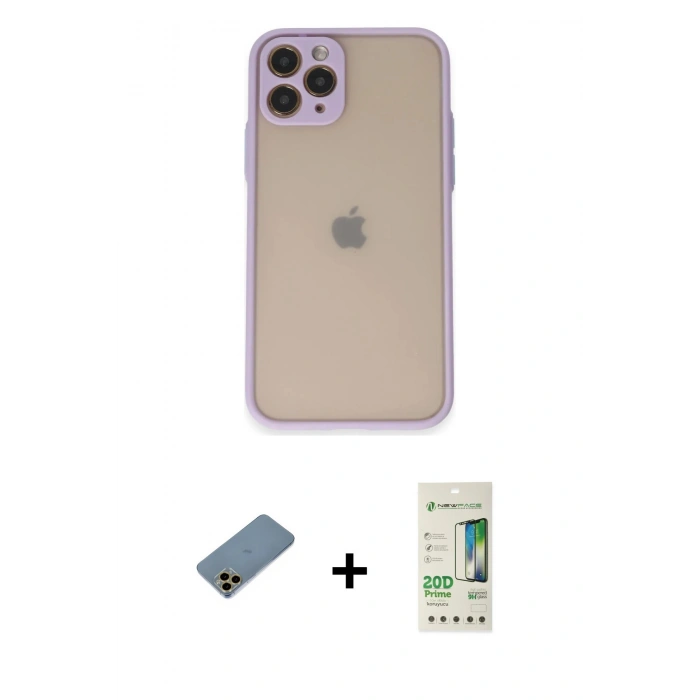 MARSİLYAN™- iPhone 11 Pro Kılıf Ahenk Çizgi Serisi - Siyah 20D Premium Cam Ekran Koruyucu + Shine Kamera Lens Koruma Cam - GD