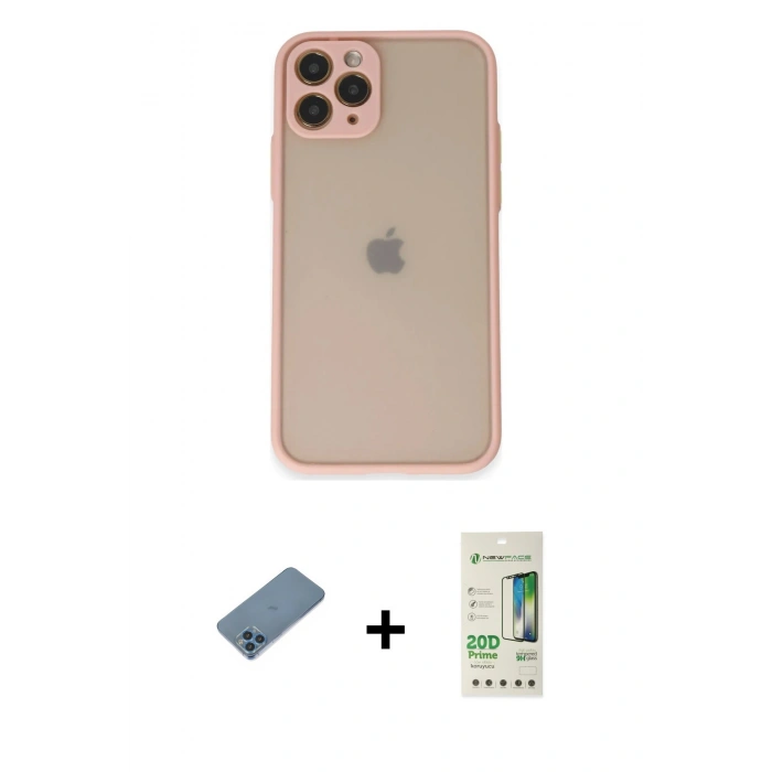MARSİLYAN™- iPhone 11 Pro Kılıf Ahenk Çizgi Serisi - Siyah 20D Premium Cam Ekran Koruyucu + Shine Kamera Lens Koruma Cam - MI