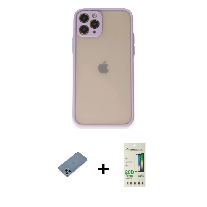 MARSİLYAN™- iPhone 11 Pro Kılıf Ahenk Çizgi Serisi - Siyah 20D Premium Cam Ekran Koruyucu + Shine Kamera Lens Koruma Cam - SABE