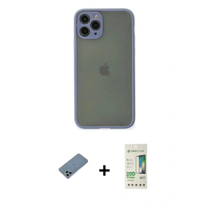 MARSİLYAN™- iPhone 11 Pro Kılıf Ahenk Çizgi Serisi - Siyah 20D Premium Cam Ekran Koruyucu + Shine Kamera Lens Koruma Cam - SABE