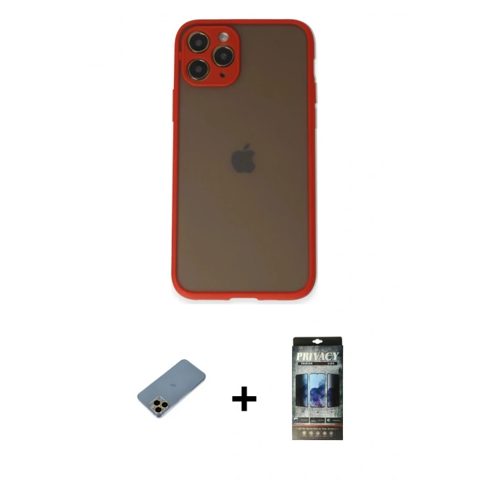 MARSİLYAN™- iPhone 11 Pro Kılıf Ahenk Çizgi Serisi - Siyah 34D Hayalet Izgaralı Cam + Shine Kamera Lens Koruma Cam - GD