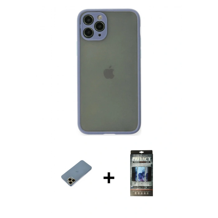 MARSİLYAN™- iPhone 11 Pro Kılıf Ahenk Çizgi Serisi - Siyah 34D Hayalet Izgaralı Cam + Shine Kamera Lens Koruma Cam - GD