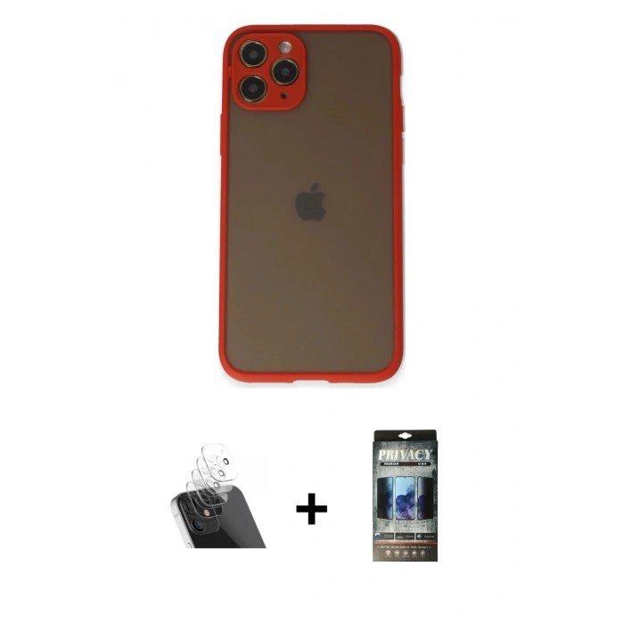 MARSİLYAN™- iPhone 11 Pro Kılıf Ahenk Çizgi Serisi - Siyah 34D Hayalet Izgaralı Cam + Kamera Lens Koruma Cam - SF