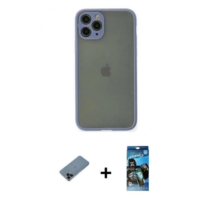 MARSİLYAN™- iPhone 11 Pro Kılıf Ahenk Çizgi Serisi - Siyah 34D Izgaralı Cam + Shine Kamera Lens Koruma Cam - SH