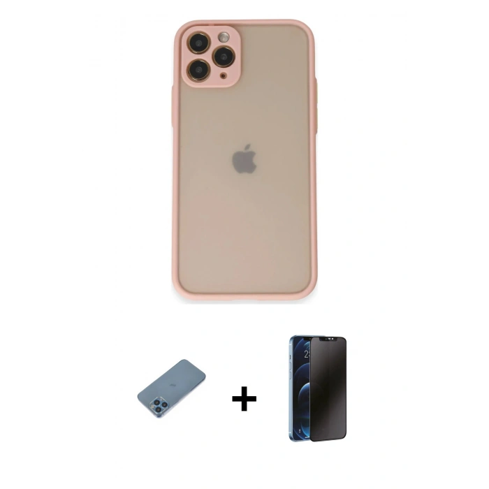 MARSİLYAN™- iPhone 11 Pro Kılıf Ahenk Çizgi Serisi - Siyah 3D Antistatik Hayalet Cam Ekran Koruyucu + Shine Kamera Lens Koruma Cam - MI