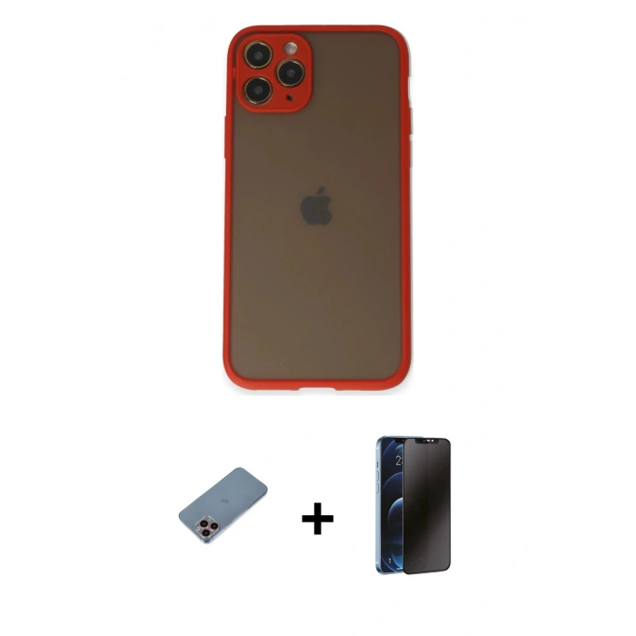 MARSİLYAN™- iPhone 11 Pro Kılıf Ahenk Çizgi Serisi - Siyah 3D Antistatik Hayalet Cam Ekran Koruyucu + Shine Kamera Lens Koruma Cam - PE