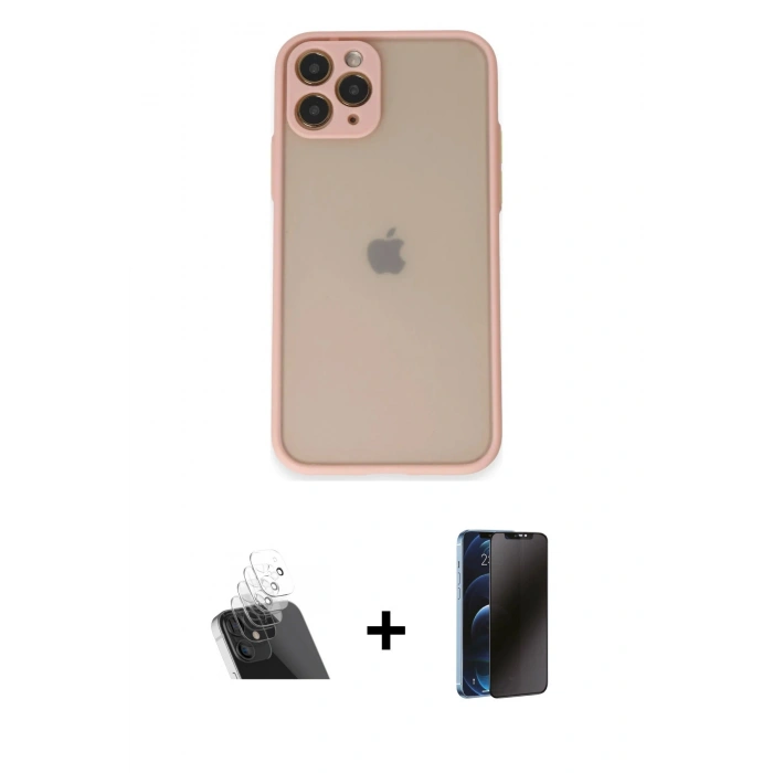 MARSİLYAN™- iPhone 11 Pro Kılıf Ahenk Çizgi Serisi - Siyah 3D Antistatik Hayalet Cam Ekran Koruyucu + Kamera Lens Koruma Cam - SF
