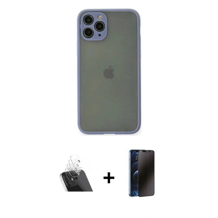 MARSİLYAN™- iPhone 11 Pro Kılıf Ahenk Çizgi Serisi - Siyah 3D Antistatik Hayalet Cam Ekran Koruyucu + Kamera Lens Koruma Cam - SF