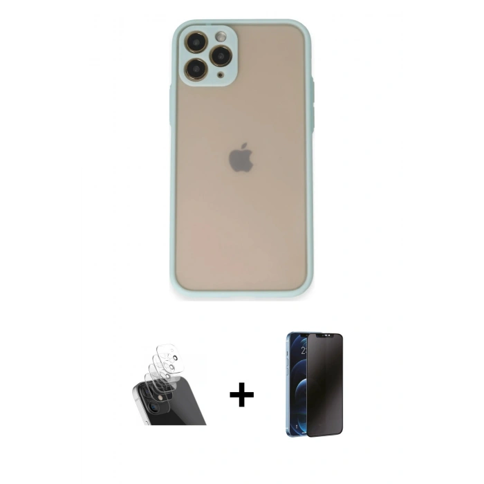 MARSİLYAN™- iPhone 11 Pro Kılıf Ahenk Çizgi Serisi - Siyah 3D Antistatik Hayalet Cam Ekran Koruyucu + Kamera Lens Koruma Cam - SF