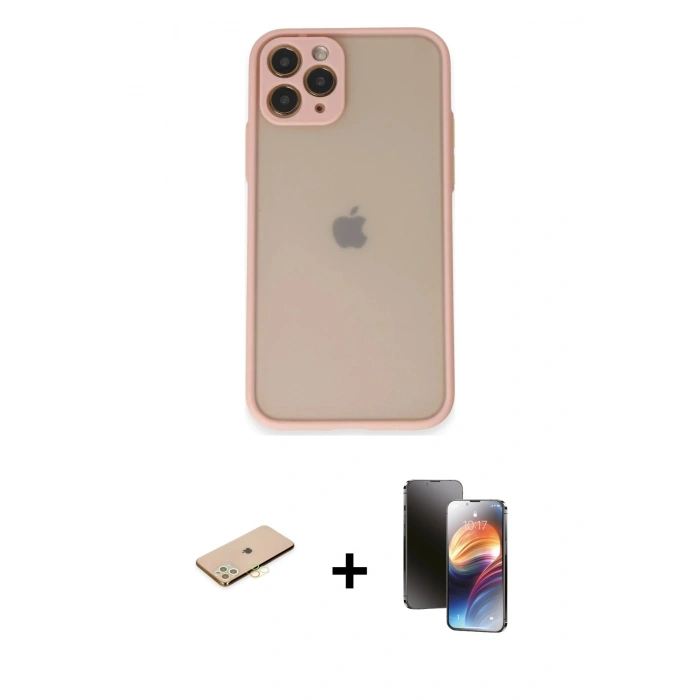MARSİLYAN™- iPhone 11 Pro Kılıf Ahenk Çizgi Serisi - Siyah 3D Antistatik Mat Seramik Nano Ekran Koruyucu + Renkli Kamera Lens Koruma Cam - SI