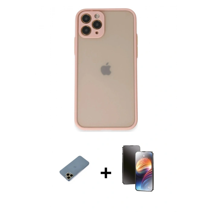 MARSİLYAN™- iPhone 11 Pro Kılıf Ahenk Çizgi Serisi - Siyah 3D Antistatik Mat Seramik Nano Ekran Koruyucu + Shine Kamera Lens Koruma Cam - GD