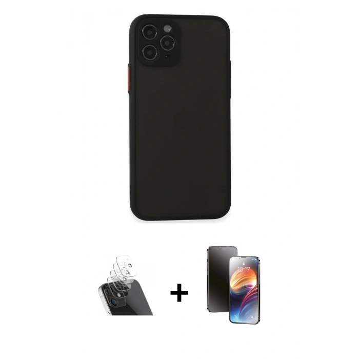 MARSİLYAN™- iPhone 11 Pro Kılıf Ahenk Çizgi Serisi - Siyah 3D Antistatik Mat Seramik Nano Ekran Koruyucu + Kamera Lens Koruma Cam - SF