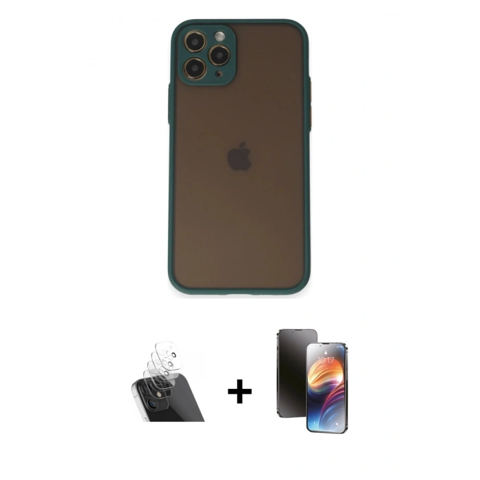 MARSİLYAN™- iPhone 11 Pro Kılıf Ahenk Çizgi Serisi - Siyah 3D Antistatik Mat Seramik Nano Ekran Koruyucu + Kamera Lens Koruma Cam - SF